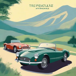 Create a cover page featuring a classic Triumph TR3 and a Jaguar E-Type