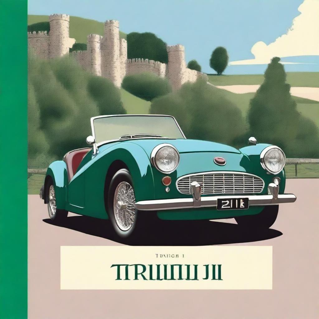 Create a cover page featuring a classic Triumph TR3 in A4 format