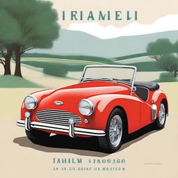 Create a cover page featuring a classic Triumph TR3 in A4 format