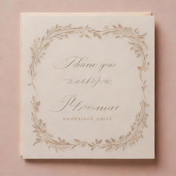 An elegant thank you card saying 'Agradecemos a preferência' in flowing script, surrounded by a tasteful border on a softly textured background.