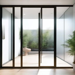 A detailed image of a glass door with a modern design