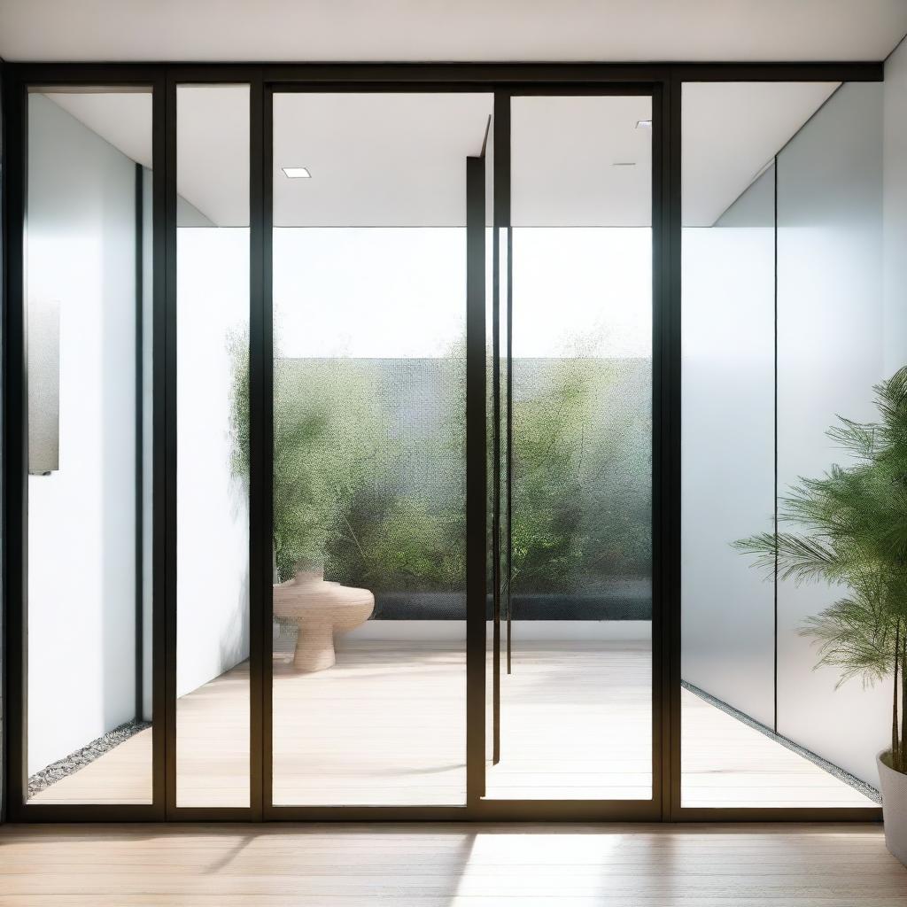 A detailed image of a glass door with a modern design
