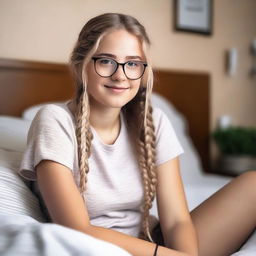 A cute young model who is 18 years old, lying on a bed