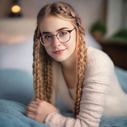 A cute young model who is 18 years old, lying on a bed