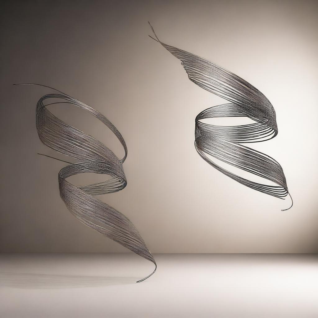 Two metal whips with intricate designs, striking through the air