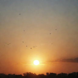 Angels flying towards the sunlight at sunset