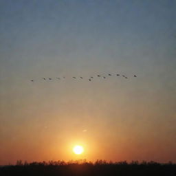 Angels flying towards the sunlight at sunset