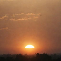 Angels flying towards the sunlight at sunset