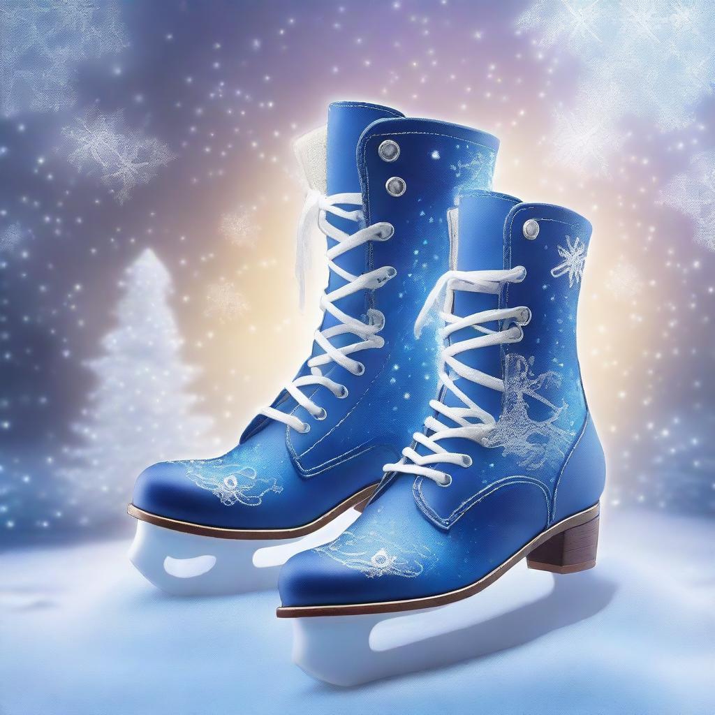 A pair of enchanted boots skating on magical ice, leaving a trail of sparkling frost behind