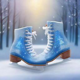 A pair of enchanted boots skating on magical ice, leaving a trail of sparkling frost behind