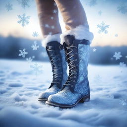 A close-up image of legs wearing boots imbued with magical ice