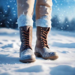 A close-up image of legs wearing boots imbued with magical ice