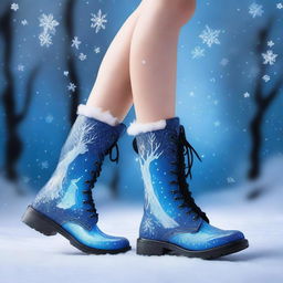 A pair of legs wearing enchanted boots slipping on magical ice, with a trail of sparkling frost behind them