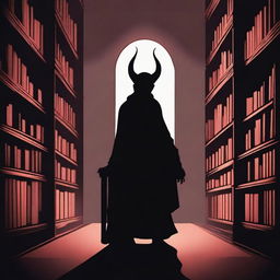 A shapeless silhouette of a devil known as the 'Devil of Whispers and Lies' in a dark, eerie library