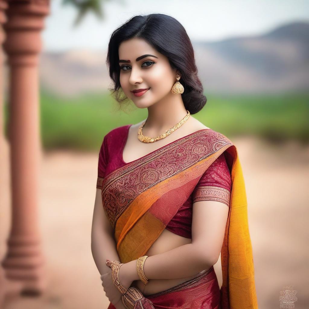 A beautiful woman wearing a traditional Indian saree