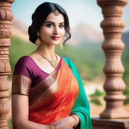 A beautiful woman wearing a traditional Indian saree