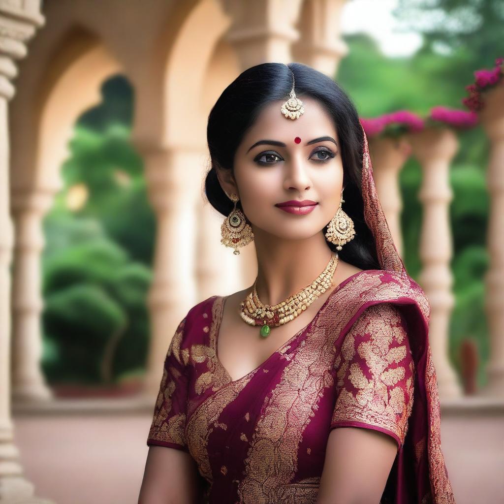 A beautiful, romantic photo of an Indian woman dressed in traditional attire