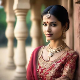 A beautiful, romantic photo of an Indian woman dressed in traditional attire