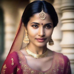 A beautiful, romantic photo of an Indian woman dressed in traditional attire