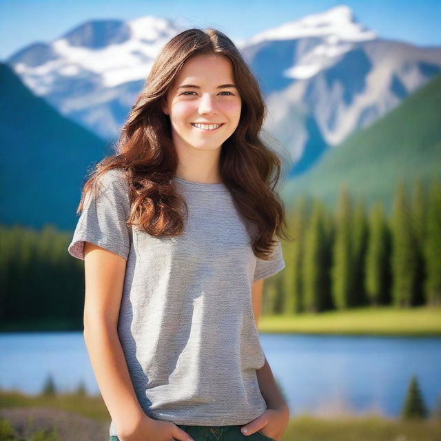 A 16-year-old Canadian female with brown hair and green eyes