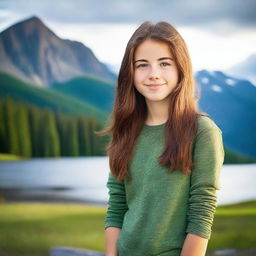 A 16-year-old Canadian female with brown hair and green eyes