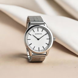 A stainless steel wristwatch with a stainless steel strap, showcasing an elegant and sophisticated design