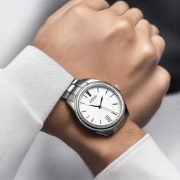 A stainless steel wristwatch with a stainless steel strap, showcasing an elegant and sophisticated design