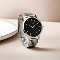 A stainless steel wristwatch with a stainless steel strap, showcasing an elegant and sophisticated design