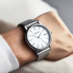 A stainless steel wristwatch with a stainless steel strap, featuring an elegant and sophisticated design