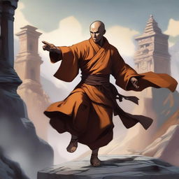 A human monk character from Dungeons and Dragons, depicted in a dynamic pose