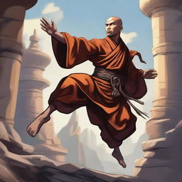 A human monk character from Dungeons and Dragons, depicted in a dynamic pose