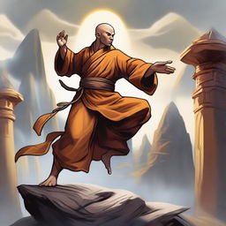 A human monk character from Dungeons and Dragons, depicted in a dynamic pose