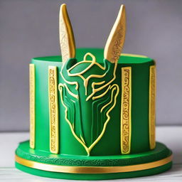 A beautifully decorated cake featuring Loki, the Norse god of mischief, with intricate designs and vibrant colors