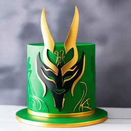 A beautifully decorated cake featuring the silhouette of Loki, the Norse god of mischief