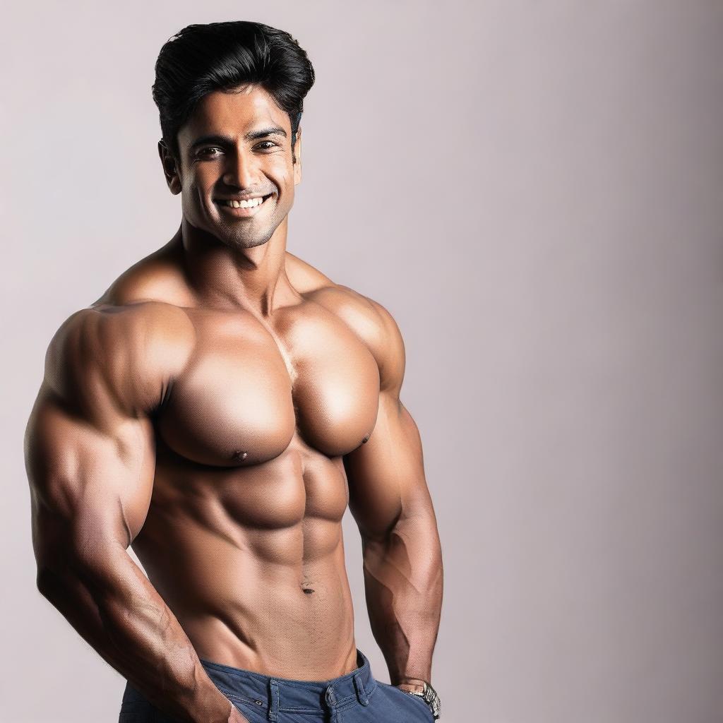 A hot, muscular Indian man posing confidently