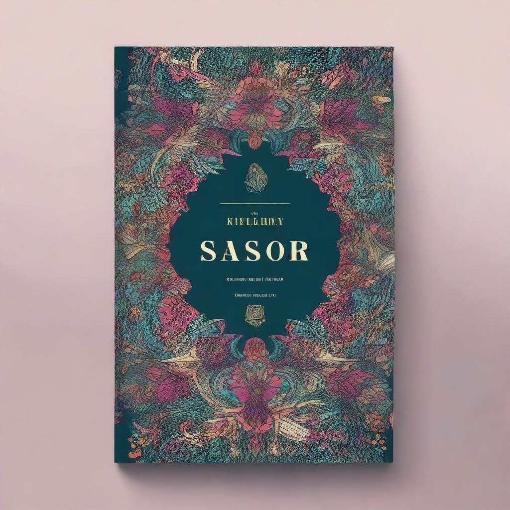 Create a visually captivating book cover featuring an intriguing and mysterious design with a blend of vibrant colors and intricate patterns