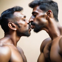 Two muscular Indian men giving each other a smooch