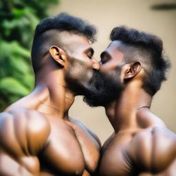 Two muscular Indian men giving each other a smooch