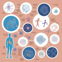 An illustration depicting the relationship between metagenomics and autoimmune diseases such as rheumatoid arthritis, systemic lupus, and autoimmune hepatitis