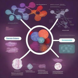 An illustration depicting the relationship between metagenomics and autoimmune diseases such as rheumatoid arthritis, systemic lupus, and autoimmune hepatitis