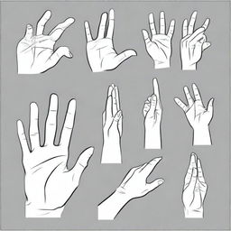 A detailed set of hand illustrations in various positions and gestures, designed for use in animation