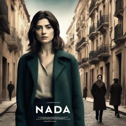 A realistic promotional movie poster for a miniseries based on Carmen Laforet's novel 'Nada', featuring the actress María Valverde as the protagonist