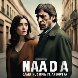 A realistic promotional movie poster for a miniseries based on Carmen Laforet's novel 'Nada', featuring the actress María Valverde as the protagonist and Javier Bardem as Román