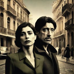 A realistic promotional movie poster for a miniseries based on Carmen Laforet's novel 'Nada', featuring the actress María Valverde as the protagonist and Javier Bardem as Román