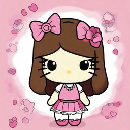 A Hello Kitty character with a Latina appearance, featuring long dark brown hair