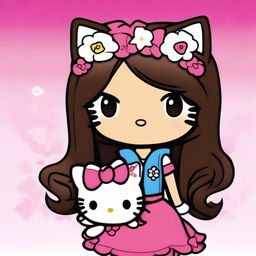 A Hello Kitty character with a Latina appearance, featuring long dark brown hair