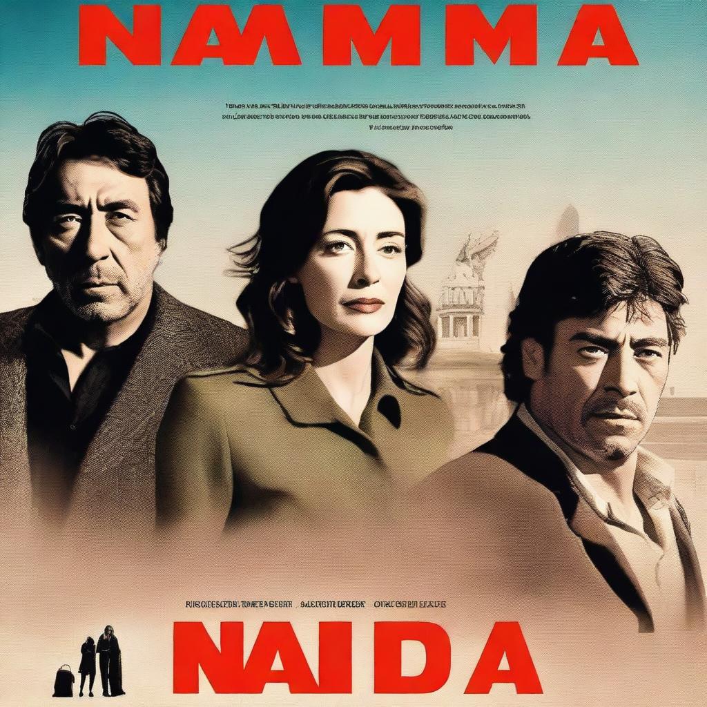 A realistic promotional movie poster for a miniseries based on Carmen Laforet's novel 'Nada', featuring the actress María Valverde as the protagonist, Javier Bardem as Román, and Carmen Maura as Angustias