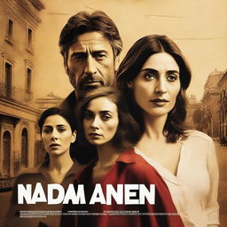 A realistic promotional movie poster for a miniseries based on Carmen Laforet's novel 'Nada', featuring the actress María Valverde as the protagonist, Javier Bardem as Román, and Carmen Maura as Angustias