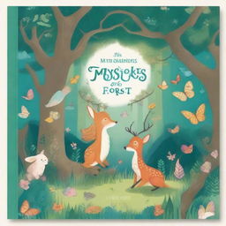 A beautifully illustrated book cover featuring an enchanting forest scene with magical creatures and a hidden treasure