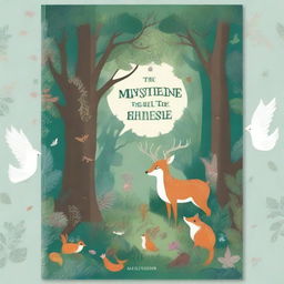 A beautifully illustrated book cover featuring an enchanting forest scene with magical creatures and a hidden treasure